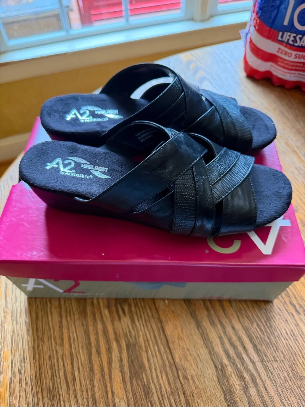 A2 By Aerosoles Black Crisscross Slide Mules